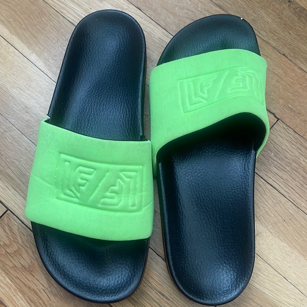 LF the brand Stores Neon Green And Black Slides Sandals